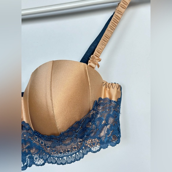 ALISEE Silk Lace Bra in Gold and Navy - Size 32B - Picture 3 of 3